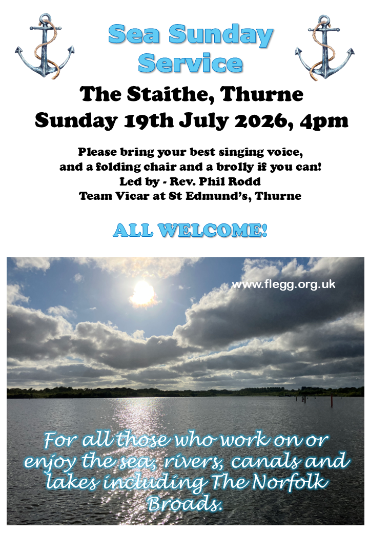 Poster for Sea Sunday Service 19 July 26 on Thurne Staithe